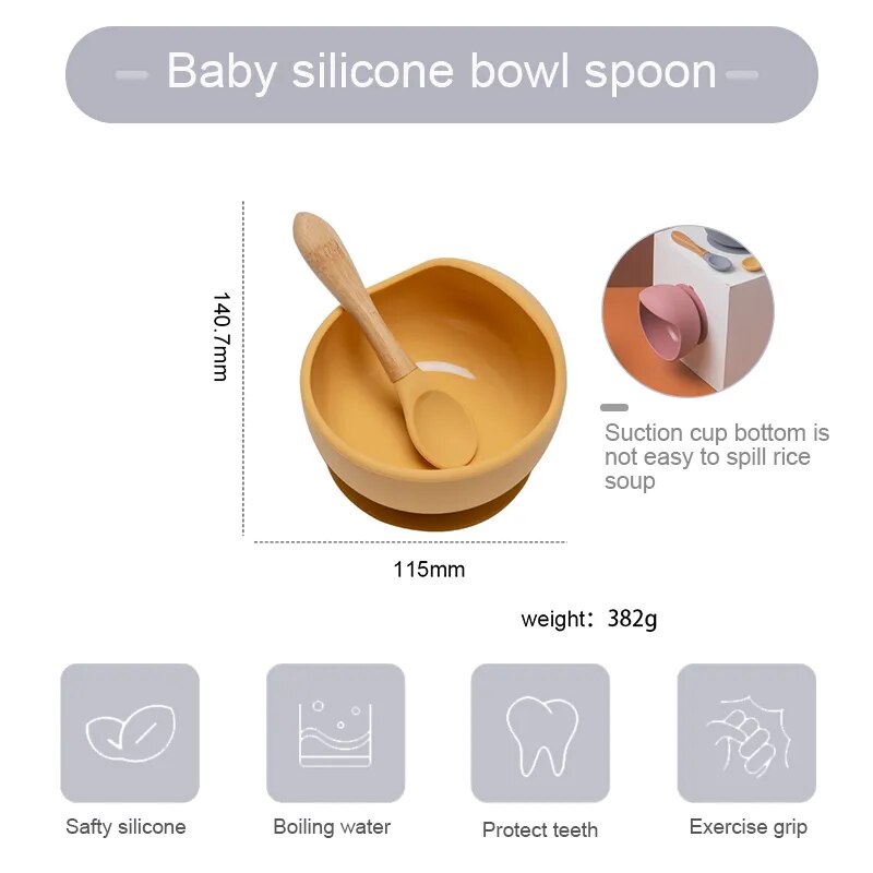 Suction Bowl Set for Mess-Free Mealtime Fun: Baby Silicone Feeding Set