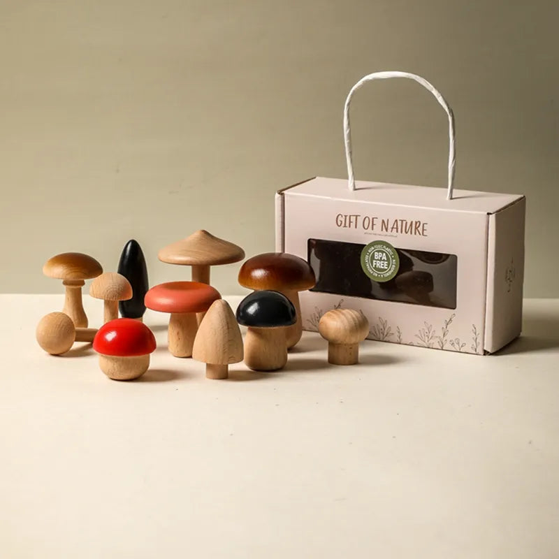 Wooden Mushroom Building Blocks Set