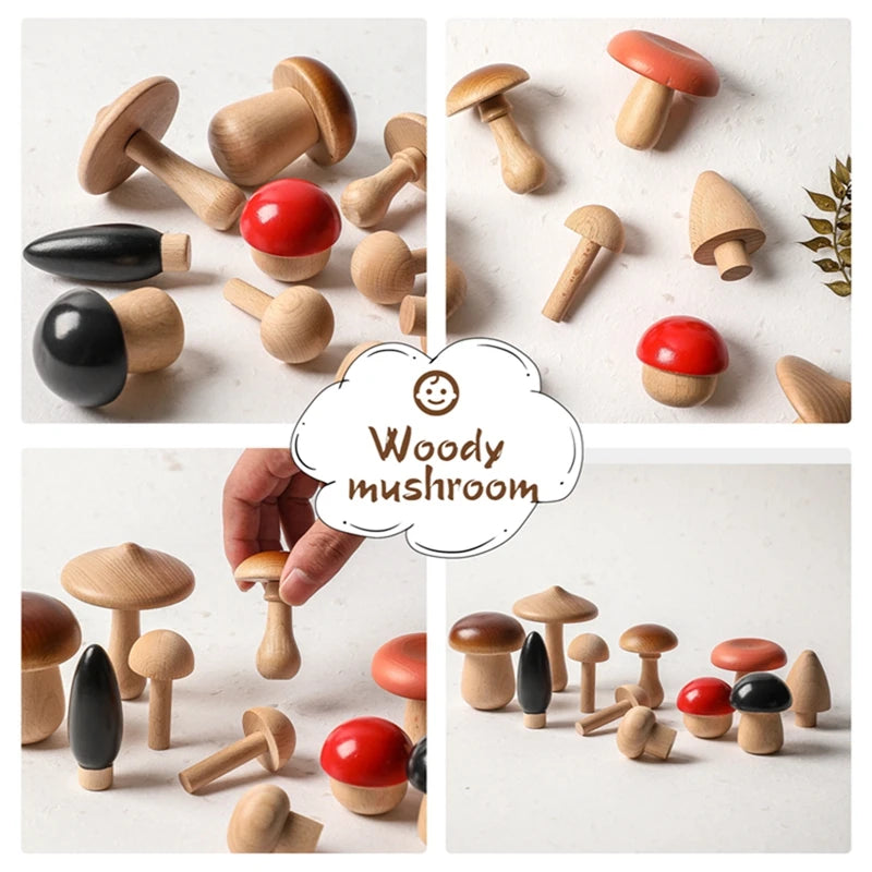 Wooden Mushroom Building Blocks Set