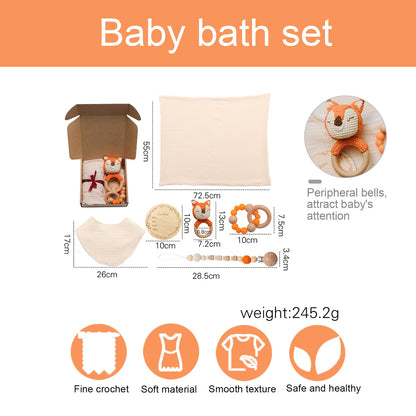 Baby Gift Set with Cotton Blanket & Crochet Rattle