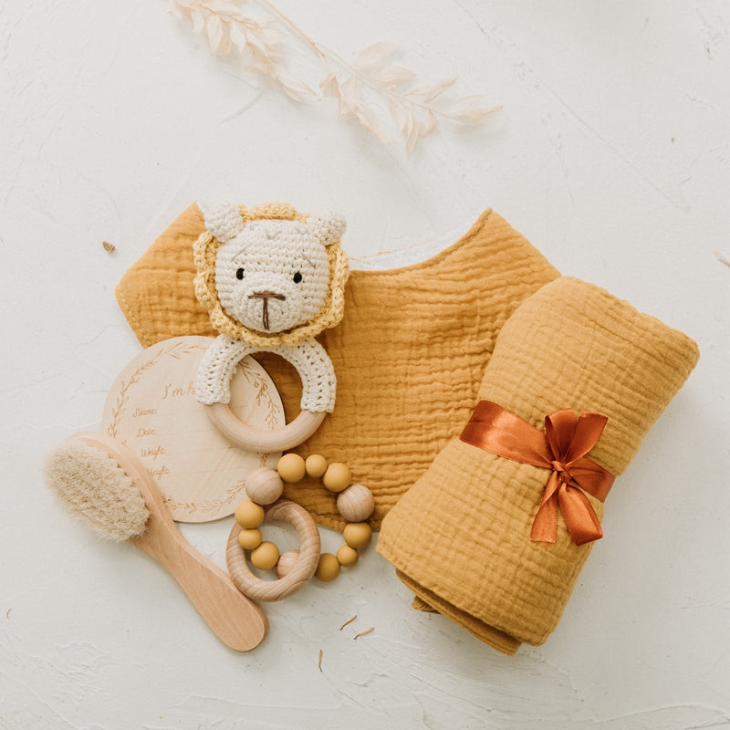 Baby Gift Set with Cotton Blanket & Crochet Rattle