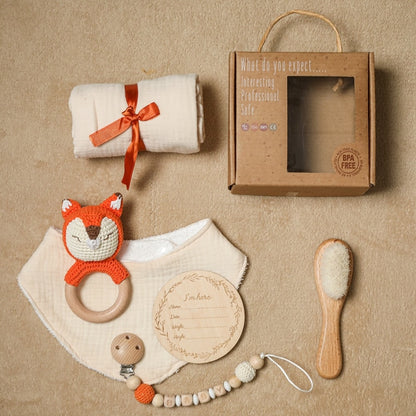 Baby Gift Set with Cotton Blanket & Crochet Rattle