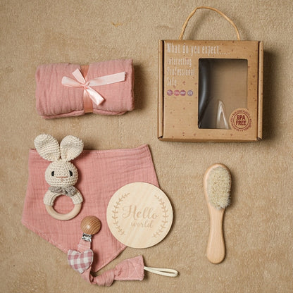 Baby Gift Set with Cotton Blanket & Crochet Rattle